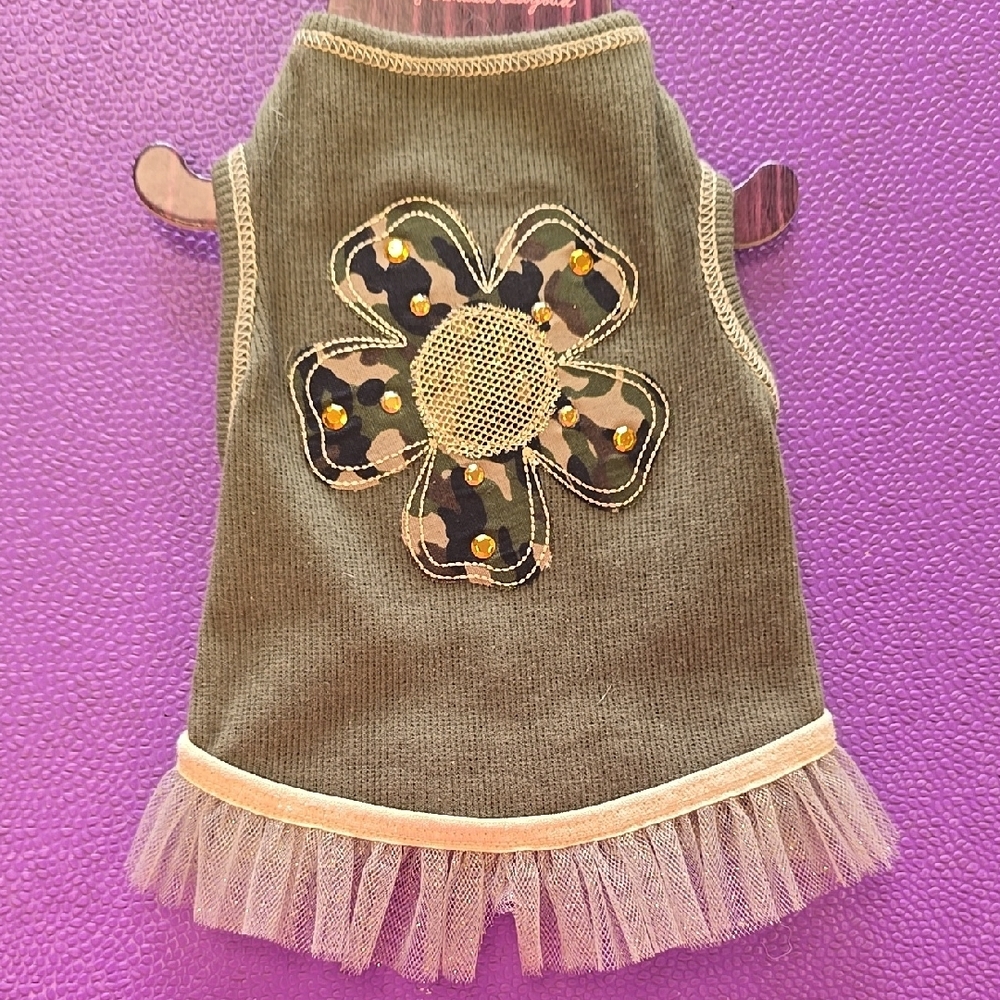 Stylish Olive Dog Dress with Flower Design